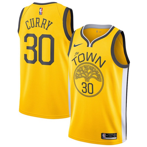 Personalized Warriors #30 Stephen Curry Gold NBA Swingman Earned Edition Jersey