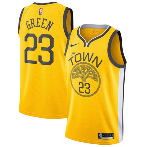 Personalized Warriors #23 Draymond Green Gold NBA Swingman Earned Edition Jersey