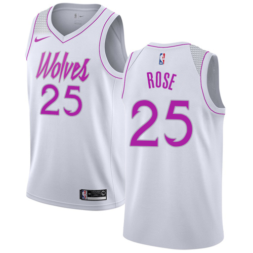 Personalized Timberwolves #25 Derrick Rose White NBA Swingman Earned Edition Jersey