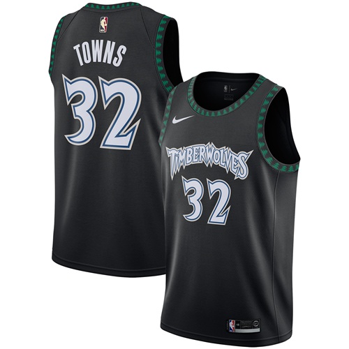 Personalized Timberwolves #32 Karl-Anthony Towns Black NBA Swingman Hardwood Classics Jersey