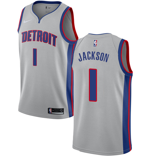 Personalized Pistons #1 Reggie Jackson Silver NBA Swingman Statement Edition Jersey