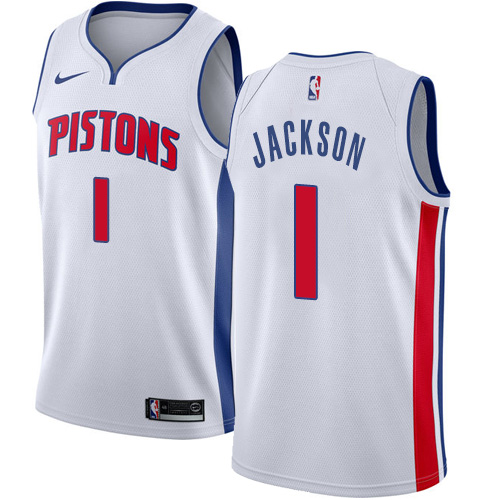 Personalized Pistons #1 Reggie Jackson White NBA Swingman Association Edition Jersey