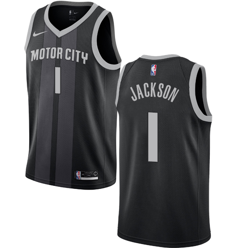 Personalized Pistons #1 Reggie Jackson Black NBA Swingman City Edition 2018 19 Jersey