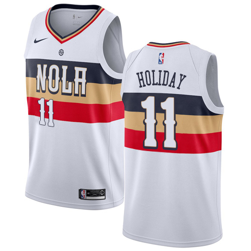 Personalized Pelicans #11 Jrue Holiday White NBA Swingman Earned Edition Jersey