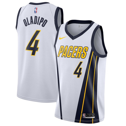 Personalized Pacers #4 Victor Oladipo White NBA Swingman Earned Edition Jersey