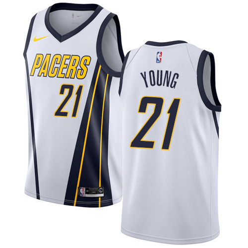 Personalized Pacers #21 Thaddeus Young White NBA Swingman Earned Edition Jersey