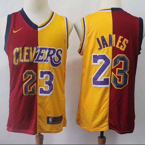 Personalized Lakers #23 LeBron James Red Gold NBA Swingman Split Cavaliers Jersey