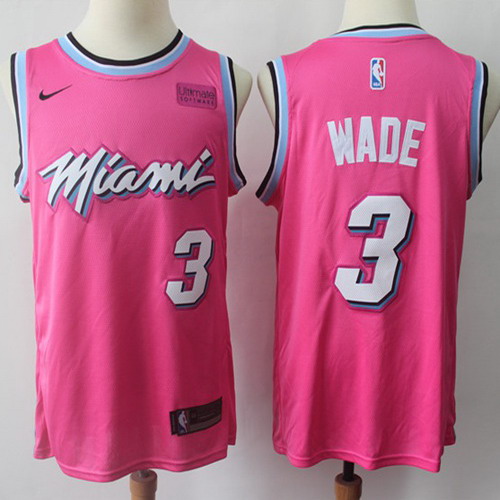 Personalized Heat #3 Dwyane Wade Pink NBA Swingman Earned Edition Jersey