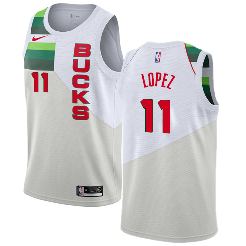 Personalized Bucks #11 Brook Lopez White NBA Swingman Earned Edition Jersey