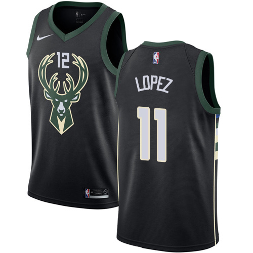 Personalized Bucks #11 Brook Lopez Black NBA Swingman Statement Edition Jersey