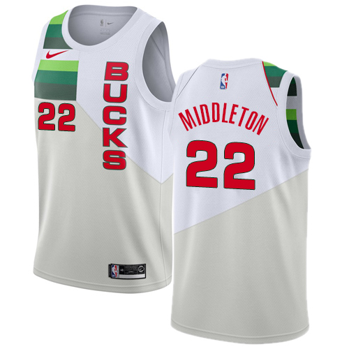 Personalized Bucks #22 Khris Middleton White NBA Swingman Earned Edition Jersey