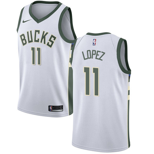 Personalized Bucks #11 Brook Lopez White NBA Swingman Association Edition Jersey