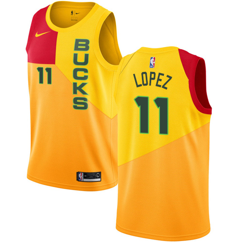 Personalized Bucks #11 Brook Lopez Yellow NBA Swingman City Edition 2018 19 Jersey