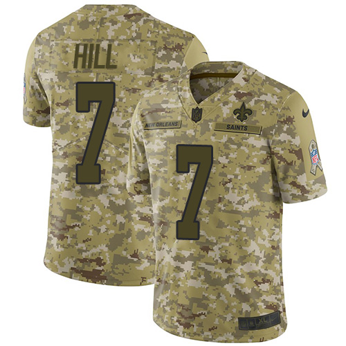 Personalized Saints #7 Taysom Hill Camo Men’s Stitched NFL Limited 2018 Salute To Service Jersey