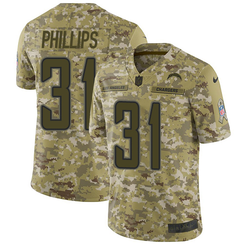 Personalized Chargers #31 Adrian Phillips Camo Men’s Stitched NFL Limited 2018 Salute To Service Jersey