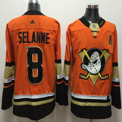 Personalized Ducks #8 Teemu Selanne Orange Authentic Stitched NHL Jersey