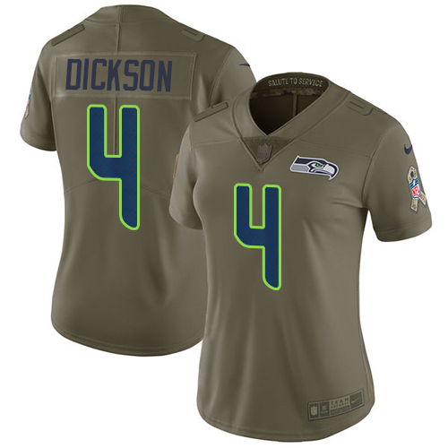 Personalized Seahawks #4 Michael Dickson Olive Women’s Stitched NFL Limited 2017 Salute to Service Jersey