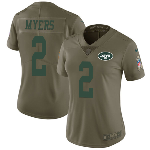 Personalized Jets #2 Jason Myers Olive Women’s Stitched NFL Limited 2017 Salute to Service Jersey