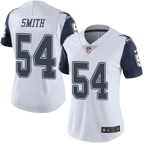 Personalized Cowboys #54 Jaylon Smith White Women’s Stitched NFL Limited Rush Jersey