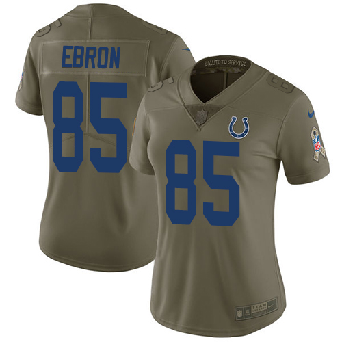 Personalized Colts #85 Eric Ebron Olive Women’s Stitched NFL Limited 2017 Salute to Service Jersey