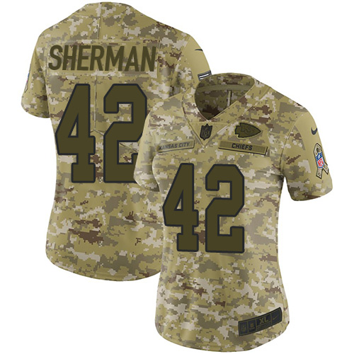 Personalized Chiefs #42 Anthony Sherman Camo Women’s Stitched NFL Limited 2018 Salute to Service Jersey
