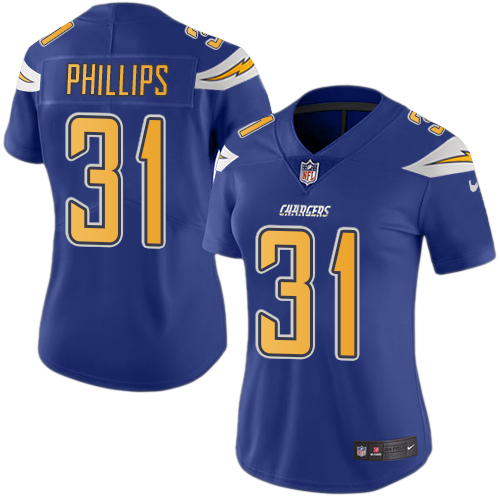 Personalized Chargers #31 Adrian Phillips Electric Blue Women’s Stitched NFL Limited Rush Jersey