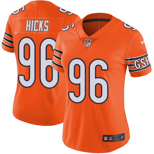 Personalized Bears #96 Akiem Hicks Orange Women’s Stitched NFL Limited Rush Jersey