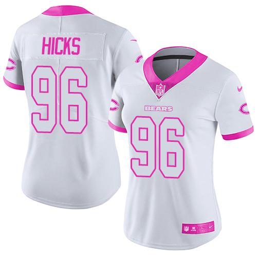 Personalized Bears #96 Akiem Hicks White Pink Women’s Stitched NFL Limited Rush Fashion Jersey