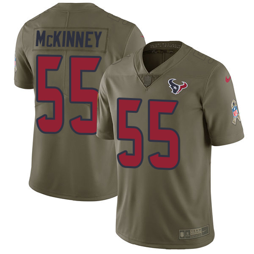Personalized Texans #55 Benardrick McKinney Olive Youth Stitched NFL Limited 2017 Salute to Service Jersey