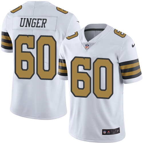 Personalized Saints #60 Max Unger White Youth Stitched NFL Limited Rush Jersey