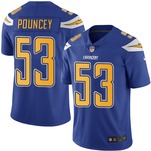 Personalized Chargers #53 Mike Pouncey Electric Blue Youth Stitched NFL Limited Rush Jersey