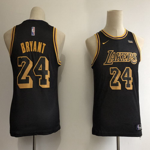 Personalized Youth Lakers 24 Kobe Bryant Black 2018-19 City Edition Youth Swingman Jersey