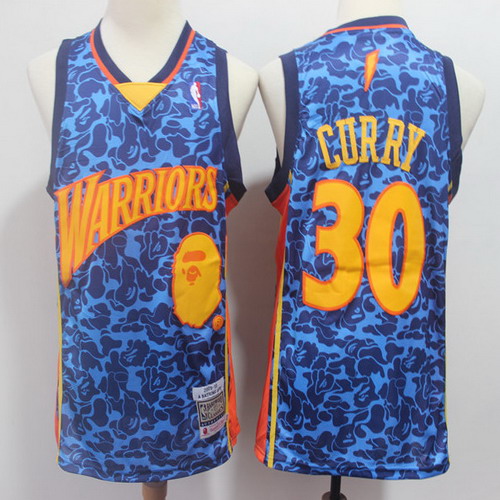Personalized Warriors 30 Stephen Curry Blue Hardwood Classics Jersey