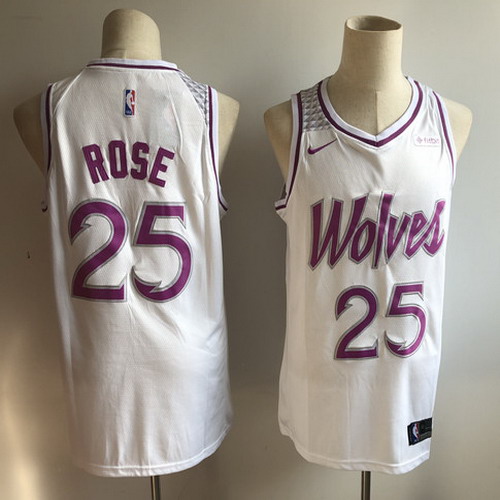 Personalized Timberwolves 25 Derrick Rose White 2018-19 Earned Edition Swingman Jersey