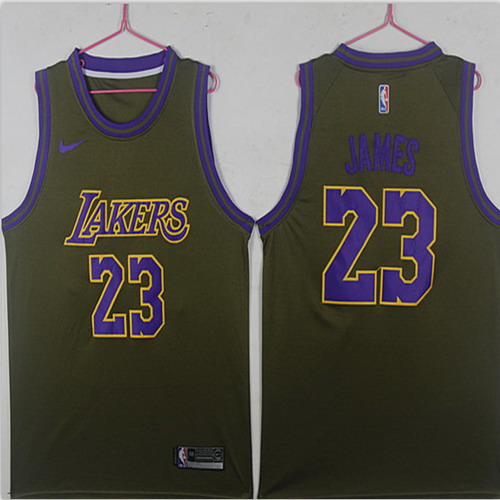 Personalized Lakers 23 Lebron James Olive Swingman Jersey