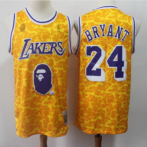 Personalized Lakers Bape 24 Kobe Bryant Yellow Hardwood Classics Jersey