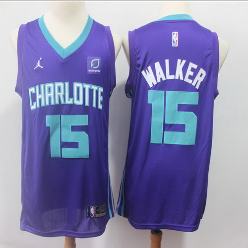Personalized Hornets 15 Kemba Walker Purple Swingman Jersey