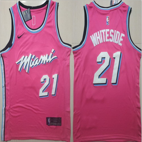 Personalized Heat 21 Hassan Whiteside Pink 2018-19 Earned Edition Swingman Jersey