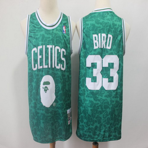 Personalized Celtics Bape 33 Larry Bird Green Hardwood Classics Jersey