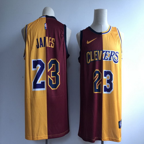 Personalized Cavaliers 23 Lebron James Burgundy Gold Split Swingman Jersey