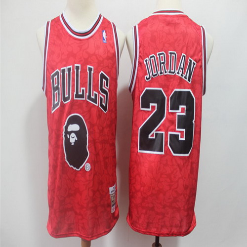 Personalized Bulls Bape 23 Michael Jordan Red Hardwood Classics Jersey