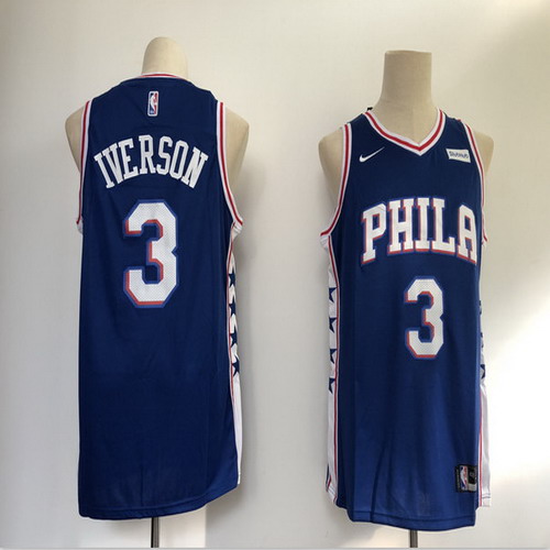 Personalized 76ers 3 Allen Iverson Blue Swingman Jersey
