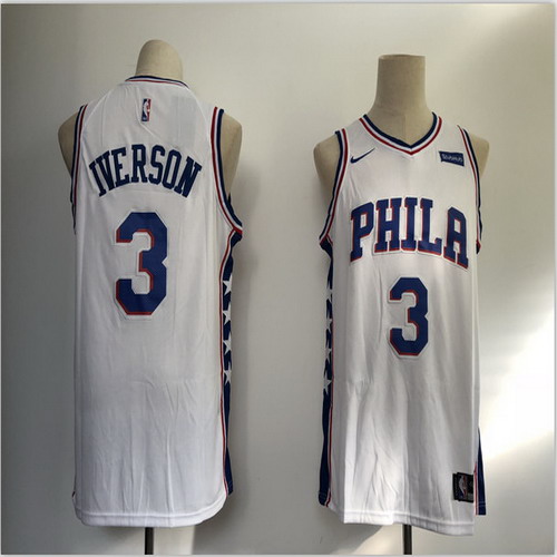 Personalized 76ers 3 Allen Iverson White Swingman Jersey