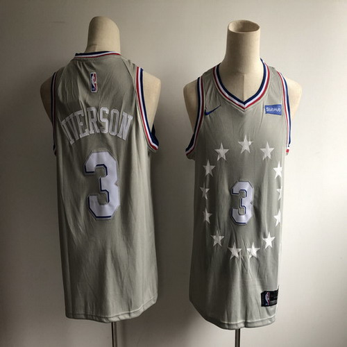 Personalized 76ers 3 Allen Iverson Gray 2018-19 City Edition Swingman Jersey