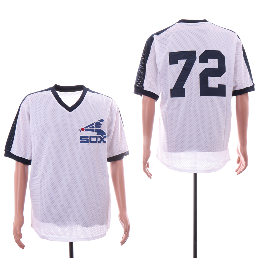 Personalized White Sox 72 Carlton Fisk Mitchell & Ness White Mesh Batting Practice Jersey