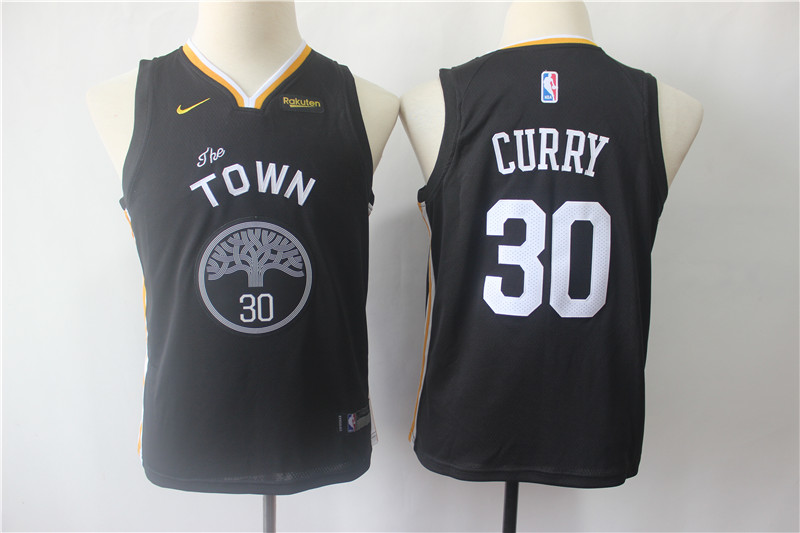Personalized Youth Warriors 30 Stephen Curry Black Youth Statement Edition Swingman Jersey