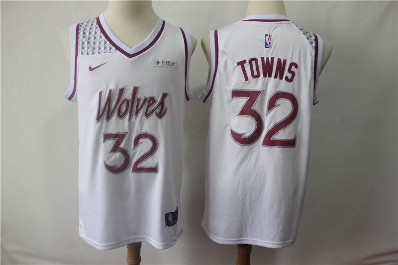 Personalized Timberwolves 32 Karl-Anthony Towns White 2018-19 Earned Edition Swingman Jersey