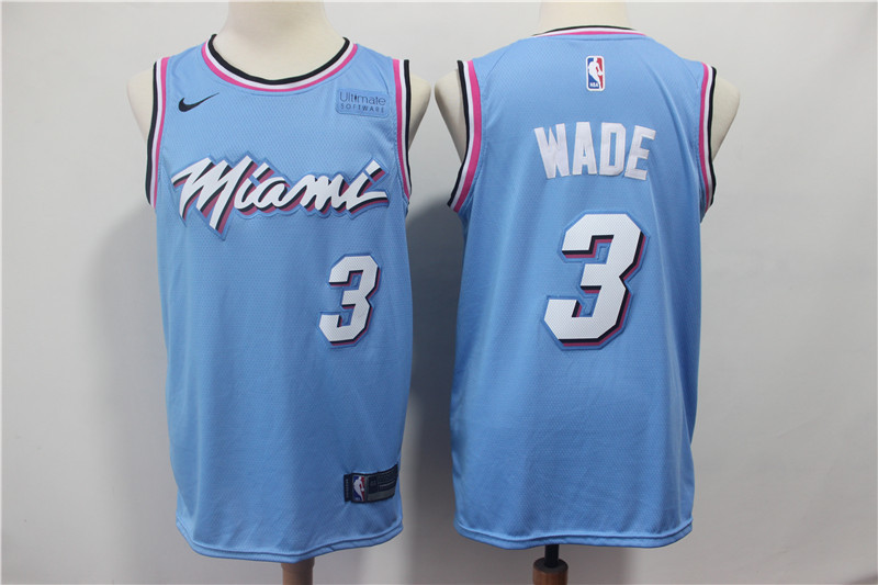Personalized Heat 3 Dwyane Wade Light Blue Swingman Jersey