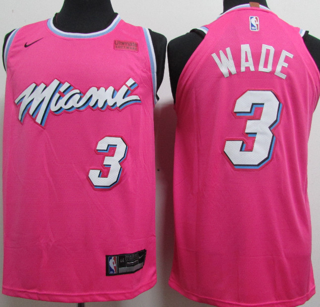 Personalized Heat 3 Dwyane Wade Pink 2018-19 Earned Edition Authentic Jersey