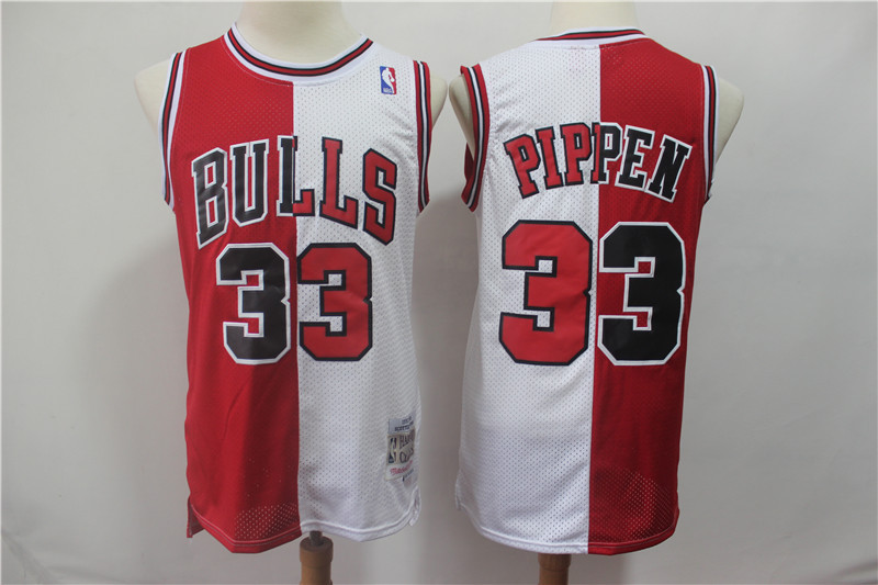 Personalized Bulls 33 Scottie Pippen Red White Split 1997-98 Hardwood Classics Jersey